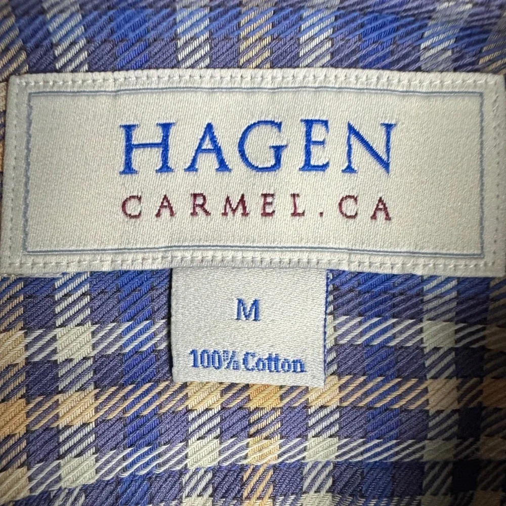 Hagen Carmel CA Plaid Button Up Shirt Preppy Mens M Blue Yellow Office Timeless